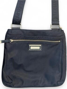 Calvin Klein Black Nylon Logo Strap Crossbody Bag with Gold Hardware
